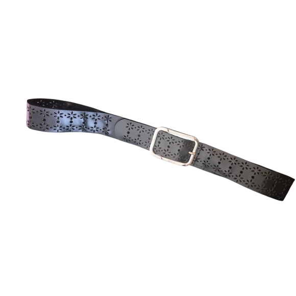 Black Laser Cut Belt with Silver Buckle - Picture 1 of 4